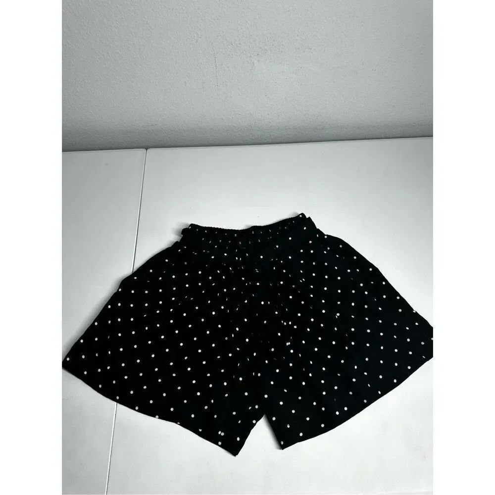 Suzy Shien Women’s Elastic Waist Polka Dot Belted Shorts Size XS Black White